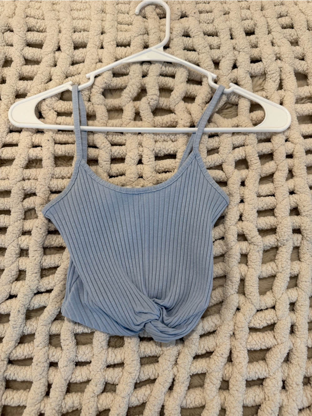 Light blue ribbed tank top with tie
